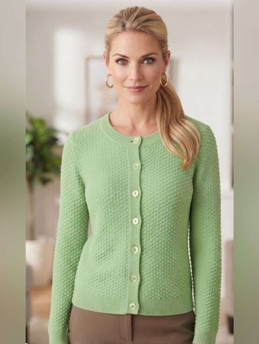 Appleseed's 100% Cotton Green Knit Cardigan Medium